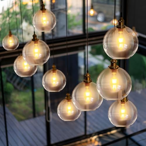Image of Glooglitter 4 Pack Fixture Replacement Globe Shade 8 Inch Diameter E26 Base 1-5 /8 Inch Fitter Round Glass Globe Lampshade Cover for Pendant Wall Sconce Chandelier Vanity Light (Clear)