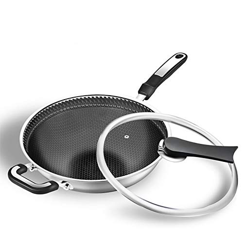 Bratpfanne, Edelstahl Waben Antihaft Wok, Bratpfanne Induktion, Humanisierter Griff, Kratzfest, PTFE-PFOA frei, für Gasherd, Induktionsherd