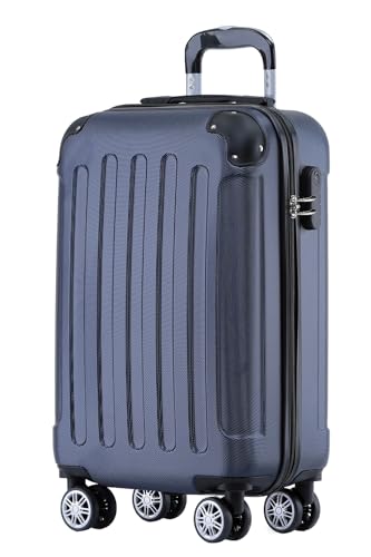 BEIBYE Hartschalen-Koffer Trolley Rollkoffer Reisekoffer Sicherheit Zahlenschloß Zwillingsrolle ABS Material Handgepäck 4 Rollen (M-L-XL-Set) (Dunkelblau, M)