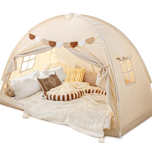 Sherilyn Full Size Bed Canopy Bed Tents Dream Tent on Bed Privacy Space Blackout Sleeping Tents Indoor Breathable Portable Cottage Drafty Room Floor Bed Tents (Large)