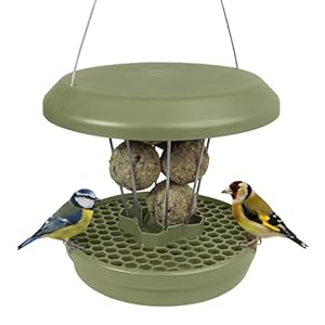 SWISSINNO Vogelfutterhaus zum Aufhängen – Lucerne SMART Birds – Meisenknödelhalter mit Auffangschale – Futterstation Rattensicher – Vogelfutterspender für 7 Meisenknödel – Salbei