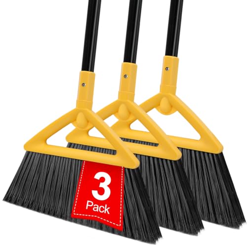 Image of Heavy Duty Yellow Angle Broom with Long Handle - 3 Pack