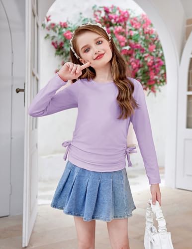 Image of Arshiner Girls Long Sleeve Shirts Ruched Knot Side Tunic Blouse Tee Tops