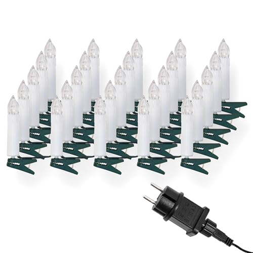 Preisvergleich Produktbild LED Lichterkette Weihnachtsbaum für innen, strombetrieben - keine Batterien erforderlich, inkl. Befestigungsclips, Retro Weihnachtskerzen für den Christbaum (30 Lichter - 17,4 Meter)