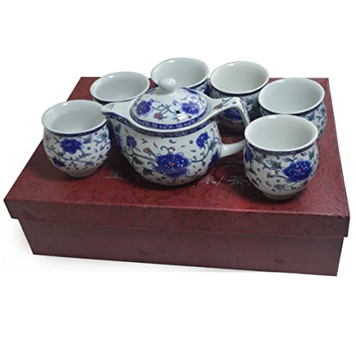 Porcelain Teapot Tea Set 1 Teapot 6 Tea Cups,Coffee Pot Kettle Ceramic Gifts Tabletop Decor (Set 10Oz Pot 3Oz Cups) #TOP2