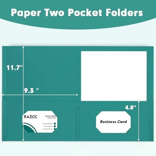 RAZCC 50 Pack 2 Pocket Folders - Letter Size, Turquoise - Thumbnail 2