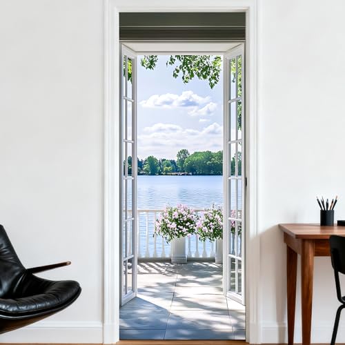 Image of Nuxovilar Lake French Door Stickers Peel Stick PVC 30.3x78.7 in Cover