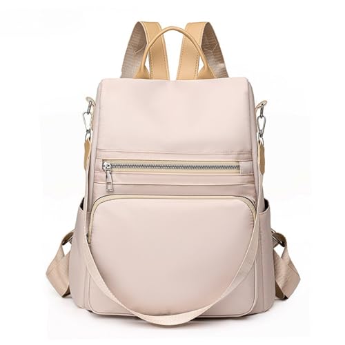 Mochila Feminina Antifurto Impermeável PU/Nylon Moda Casual Grande Capacidade com Zíper Oculto Alça Ajustável para Dia a Dia e Viagem(2243 - Bege)