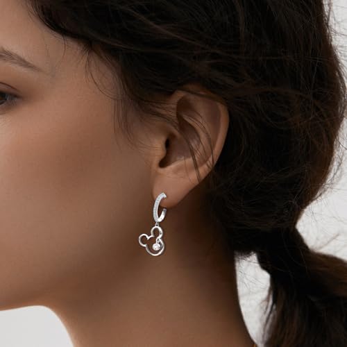 Mouse Earrings for Women Sterling Silver White Gold Mouse Open Hoop Earrings Sparkling CZ Lucky Cute Mini Stud Earrings Animal Fashion Hypoallergenic Princess Jewelry Gifts for Daughter Birthday 5