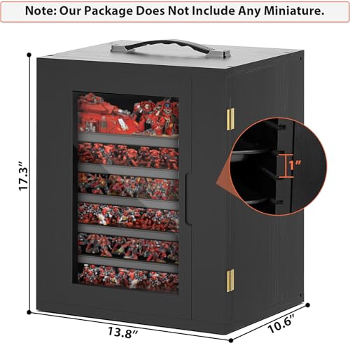 Image of Miniature Storage Case for Collectibles, Miniature Display Cases with Magnetic Door and 6 Trays, Clear View Miniatures Transport Case (Black)