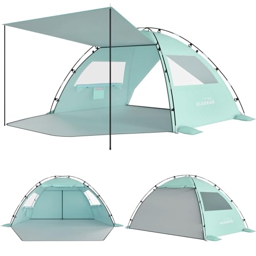 Elegear CumbreX™ Beach Tent Sun Shelter with Canopy, 4-5 Person Pop Up Beach Tent, Easy Setup UPF 50+ UV Protection Portable Lightweight Double Silver Coating Cabana Sun Shade Shelter - Green