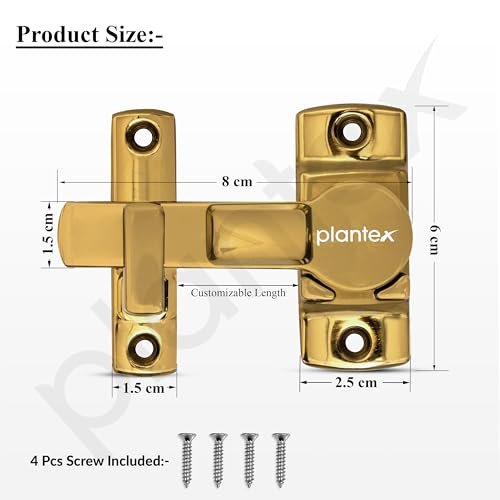Image of Plantex 180 Degree Door Latch /Flip Latch Lock for Door /Chitkani /Lock Latch for Main Door /Baby Latch for Bathroom /Bedroom /Balcony /Door Stopper - Pack of 3 (Gold)