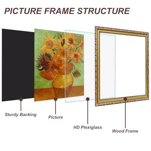 Image of 12x12 Frame Gold Vintage Picture Frame Wood Ornate Antique | Shatter-resistant Plexiglass, Wall Hanging