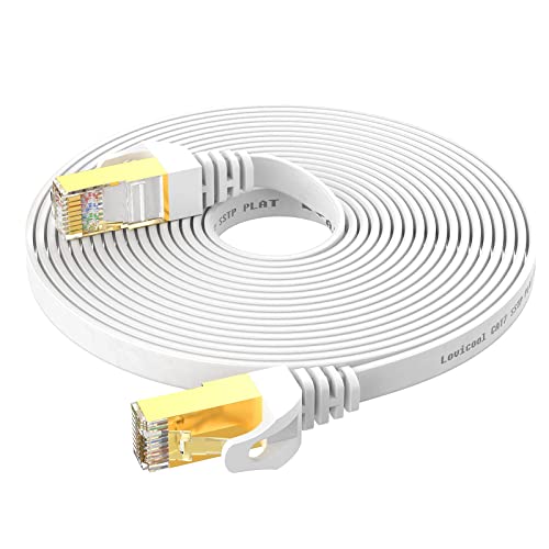 Lovicool Cat 7 Ethernet Cable Flat 5M White, High Speed Patch Cord Gigabit Internet Network Lan Patch Cable for Switch Xbox PS4 PS3 Modem Router PC 10Gbps 600Mhz/s