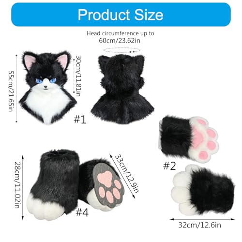 Patas de gato para disfraz de Halloween suaves con gorro protector 5