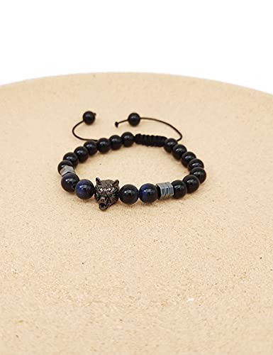 Pulsera Vikinga con Cabeza de Lobo de Cuentas de Piedra para Hombre miniatura 3