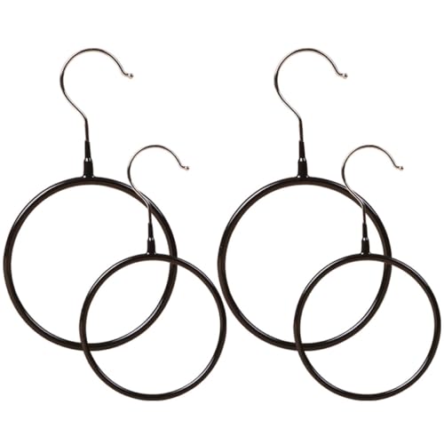 LALAFINA 4 pièces Organisateur Écharpes Métal Anneaux Ronds pour Cintres Supports Multifonctions pour Foulards Ceintures Cravates Serviettes Rangement Placard Noir Blanc