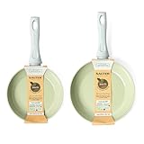Salter COMBO-7528 Earth Frying Pan Set – Healthy Ceramic Non-Stick Coating, PFAS-Free Induction Cookware, Aluminium Cooking Skillets, Easy Clean, PFOA/PTFE-Free, Stay Cool Handle, 20/24cm, Green