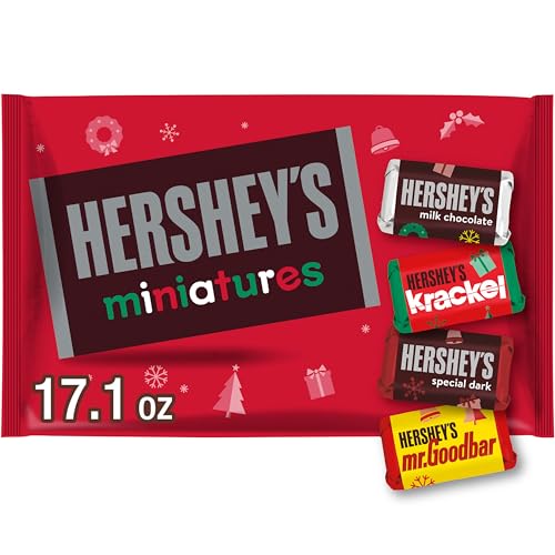 HERSHEY'S Miniatures Assorted Chocolate, Christmas Candy Bag, 17.1 oz
