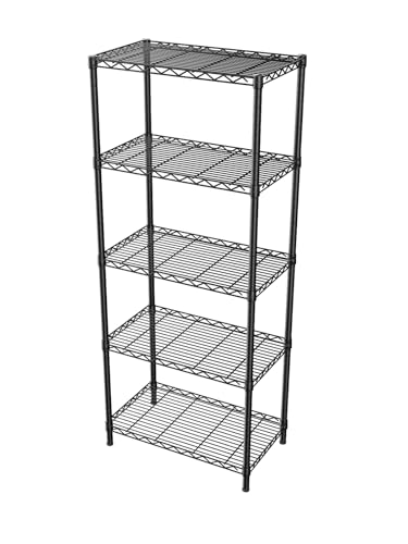 SINGAYE 5 Tier Storage Shelves Wire Shelving Unit Shelve Metal Kitchen Laundry Room Organization Home Pantry Closet Bathroom Organizers Garage Rack Estantes Para Cocina 14\" D x 24\" W x 59.5\" H Black