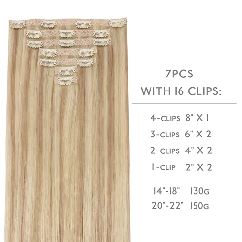 Image of WENNALIFE Invisi Edge Clip in Hair Extensions Human Hair 7pcs Ultra Invisible 50% Thinner Seamless Clip Ins Light Blonde Highlighted Golden Blonde Natural Remy Hair 18 inch