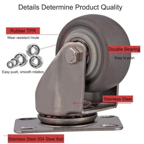 Roulettes en acier inoxydable robustes et durables avec tige filetée 5,1 cm - 3