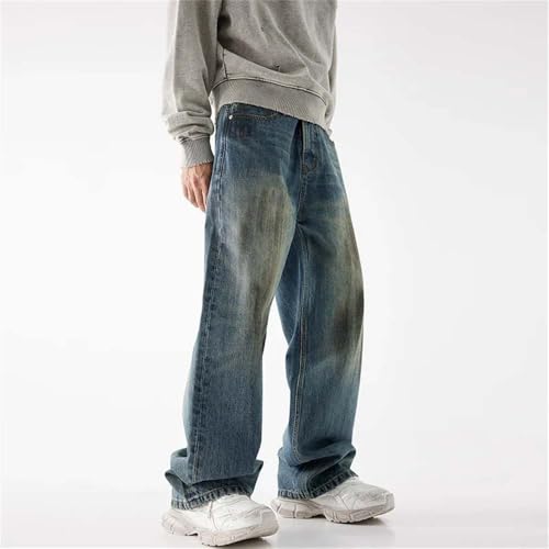 Men's Winter Cotton Baggy Jeans Vintage High Street Wide Legs Straight Denim Pants3