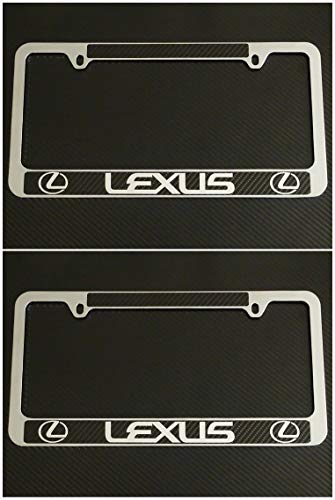 Tuesnut 2X Stainless Steel Black Carbon Fiber Vinyl License Plate Frame Covers Holder Screws Caps Rust Free for Lexus
