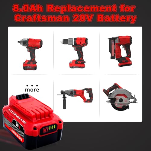 Image of Upgrade 2-Pack 20V 8.0Ah Replacement for Craftsman 20V Battery V20 Lithium ion Batteries Compatible with CMCB205 CMCB204 CMCB206 CMCB202 CMCB201 20V Cordless Power Tools