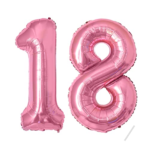 Palloncini Compleanno 18 anni Rosa -101 CM Palloncino Numero 18 Gonfiabile in Foil -Decorazioni Compleanno di un uomo donna- Vola con l'Elio