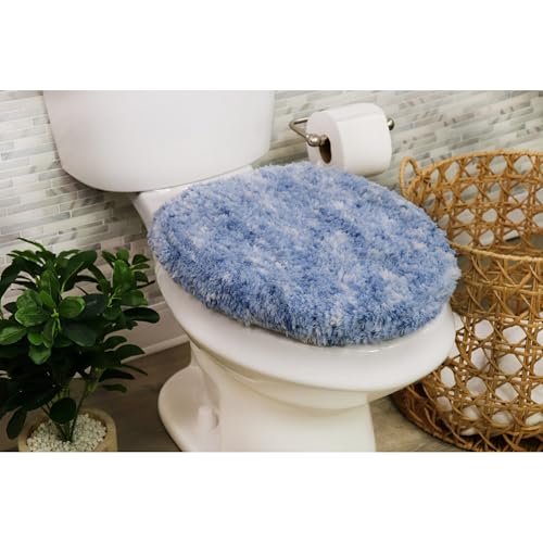 Soft Microfiber Bathroom Toilet Lid Cover, Machine Washable Seat Covers, 18x18, Stays in Place Rubber Backing, Fits Most Round, Elongated and Oblong Lids, Home Decor Accessories, Blue