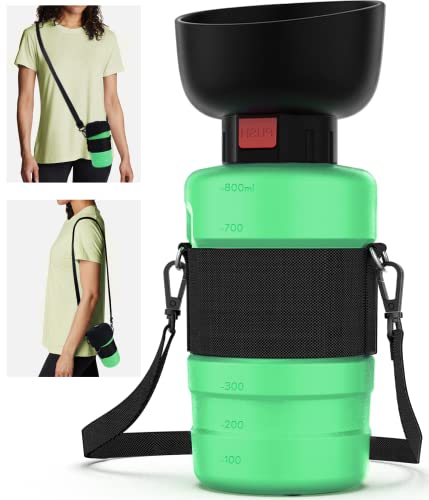 SwSun Portable Dog Water Bottle with a Foldable Bowl 2-in-1 Design, Leak-Proof Dog Water Bowl Dispenser Suitable for Outdoor Dog Walking, Hiking, and Traveling. BPA Free, 28oz Light Green