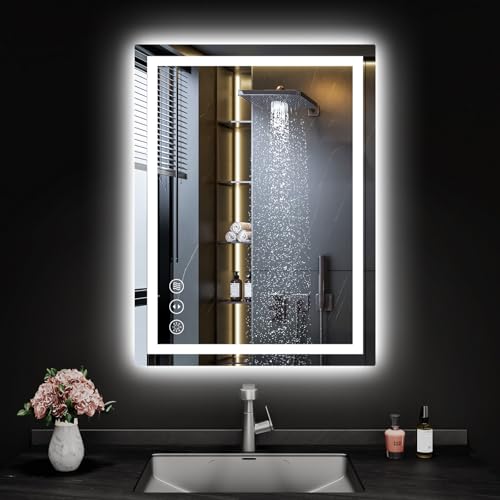 24x32 LED Bathroom Mirror with Lights, Anti Fog Vanity Mirror
