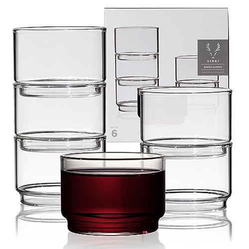 Viski Bodega Stackable Drinking Glasses Set-Modern Glassware for Wine and Cocktails-7oz Set of 6, Clear