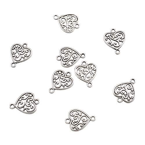 Fashewelry 100Pcs Antique Silver Filigree Heart Charm Links Tibetan Double Loops Love Heart Pendant Connectors 19X14.5Mm For Diy Jewelry Making #TOP5