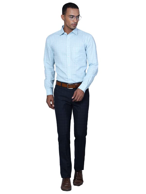 Image of Cantabil Men Checkered Non Pleated Regular Fit Mid Rise Formal Trousers for Men | Formal Pants for Men | Formal Wear Regular Fit Trousers for Men (P MTRF00073)
