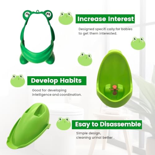 Frog Pee Training,Cute Potty Training Urinal for Boys with Funny Aiming Target,Green Urinals for Toddler Boy - 3