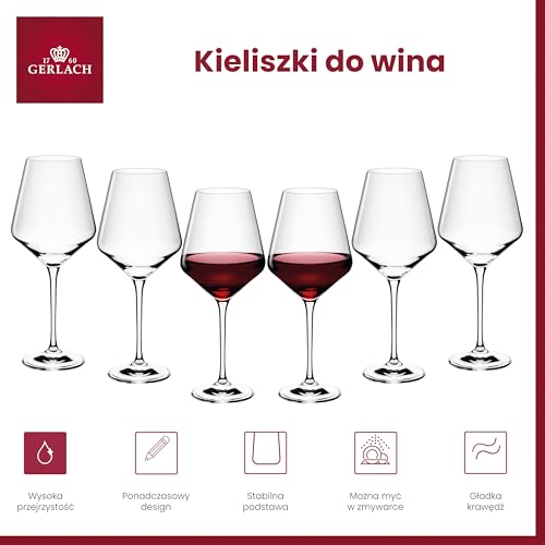 Gerlach 1760 Zestaw 6 Kieliszków do Czerwonego Wina Modern Przezroczyste 550 ml do Mycia w Zmywarce