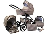 Kinderwagen 3 in1 2in1 Isofix Komplettset mit Autositz Q-Bus 12 Farben by ChillyKids Beige 3in1 mit Babyschale