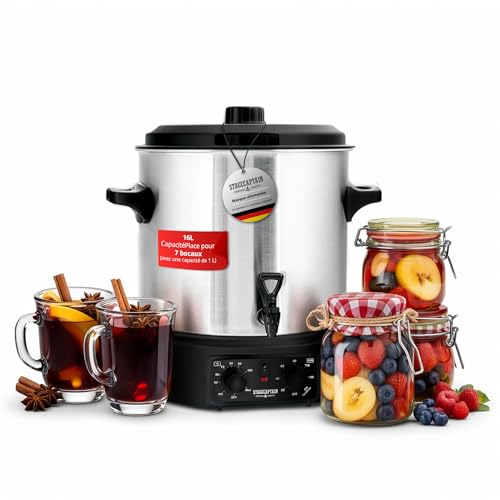 Stagecaptain GWK 27A - Cuiseur à vin chaud 27 L pour boissons chaudes, confitures, fruits, soupes; 2000 W, inox, régulateur de température, minuterie,...