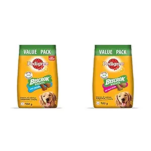 Pedigree Biscrok Biscuits Valentines Gift Dog Treat (Above 4 Months) Chicken Flavour, 900g Pack & Pedigree Biscrok Biscuits Dog Treats (Above 4 Months), Milk and Chicken Flavor, 900g Pack