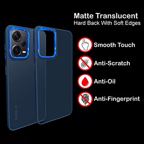 Image of A rtistque Frosted Translucent Back Cover Case for Mi Redmi Note 12 Pro 5G | Electroplated Chrome Ring | Raised Camera Edges for Protection | Smooth Sides TPU - Blue