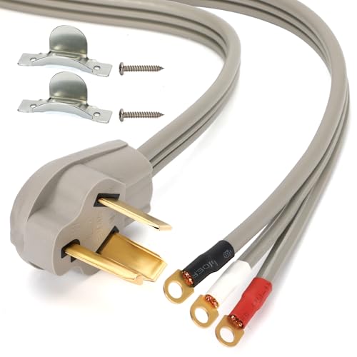 Dryer Cord 3 Prong-6 FT 10 AWG 3 Prong Dryer Cord 3-Wire Appliance Dryer Power Cord with Dryer Plug 3 Prong NEMA 10-30P 30A / 7500W Rated UL Listed