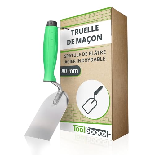 ToolSpace | Truelle Plâtrier de Précision | Truelle Colle Carrelage | Inoxydable avec poignée caoutchoutée | 80mm | Outil Précis pour l'application de Mortier | Truelle Lissage | Couteau a Enduire