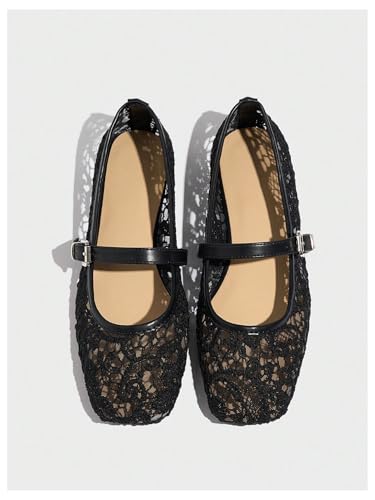 MakeMeChic Women's Lace Mesh Ballet Flats Shoes Square Closed Toe Mary Jane Shoes Breathable Summer Flats2