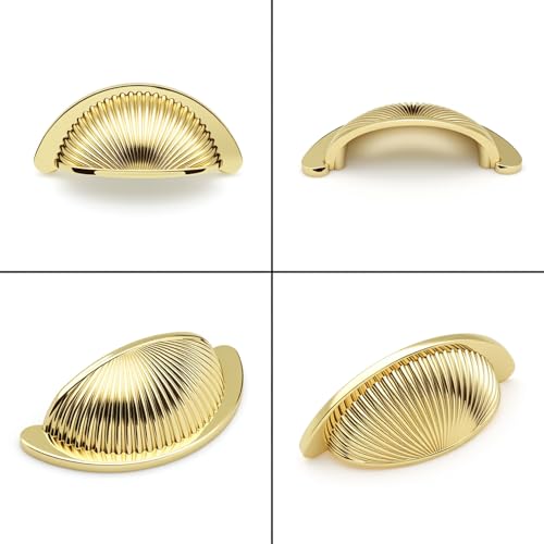 FURFITT 4 Pack Polished Gold Cabinet Pulls 2.5 Inch/64mm Hole Center Shiny Gold Bin Cup Drawer Pulls Zinc Alloy Polished Brass Handles for Dresser Kitchen Cupboard Bathroom Furniture Hardware by FURFITT - Image 3