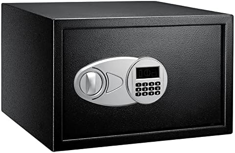 Amazon Basics Steel Security Safe with Programmable Electronic Keypad - Secure Cash, Jewelry, ID Documents - Black, 16.93 x 14.57 x 10.63 Inches, 1.2 Cubic Feet, Keypad Lock