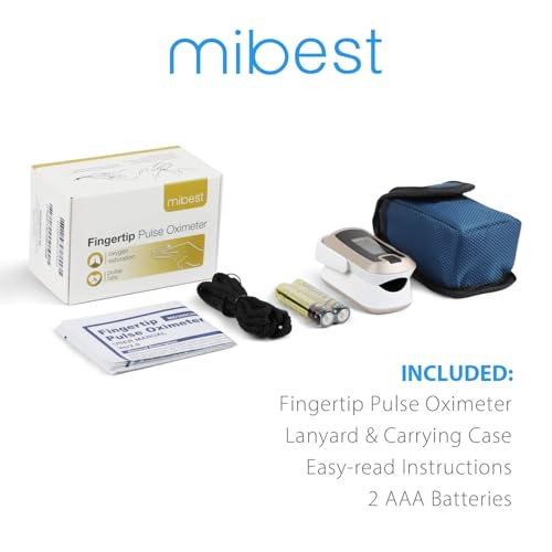 Image of Mibest Pulse Oximeter Fingertip, Blood Oxygen Saturation Monitor (SpO2) with Rate Measurements and Waveform Graph, Portable Digital Reading OLED Display, Batteries Lanyard and Carry Case Included