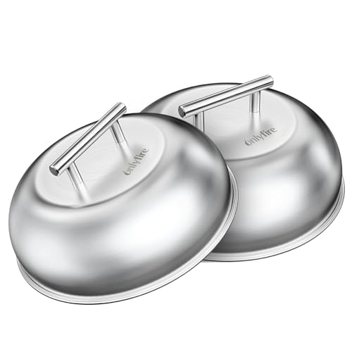 onlyfire 2 Pezzi Coperchio per Hamburger, Copertura per Barbecue in Acciaio Inox per Griglia e Campeggio All'aperto, Cupola per La Fusione del Formaggio, 23×23×7 cm