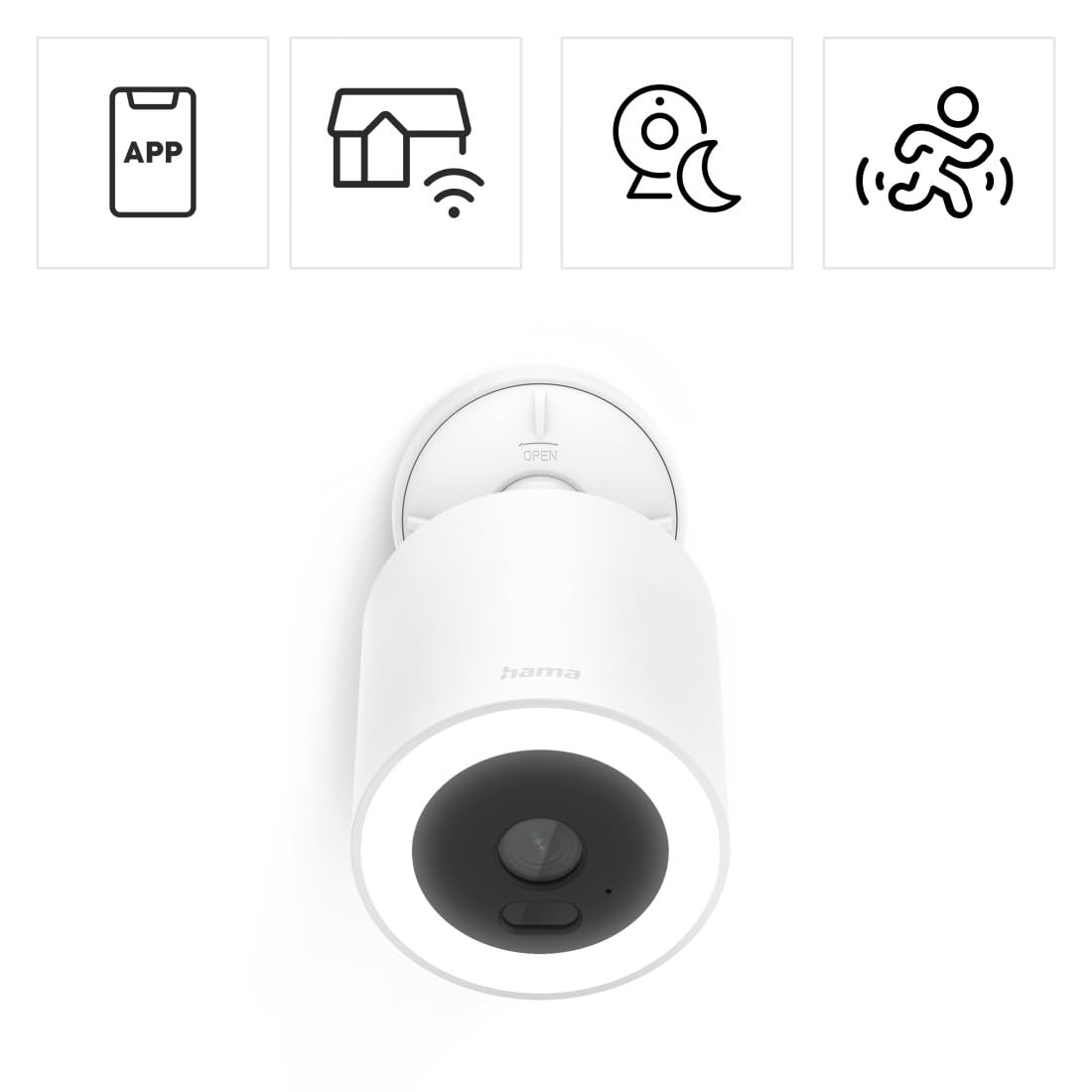 Hama WLAN Überwachungskamera außen (mit Bewegungsmelder und Licht, Outdoor WLAN Kamera IP65 mit Infrarot-Nachtsicht, Farbnachtsicht, Personenerkennung, Sprechfunktion, Aufzeichnung, Speicher) weiß